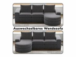Discount Sofá Esquinero Modular 3 Plazas, con Chaise Longue Curva Reversible, 3 Cojines y Almohadas Cervicales, Tejido Chenilla, Sofá Modular|Sofás Club