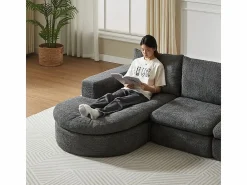 Discount Sofá Esquinero Modular 3 Plazas, con Chaise Longue Curva Reversible, 3 Cojines y Almohadas Cervicales, Tejido Chenilla, Sofá Modular|Sofás Club
