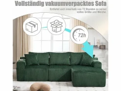 DripeX Sofá Esquinero Modular 3 Plazas, de Pana, con Portavasos, Cojines y Bolsillos Laterales, Chaise Longue 118cm,