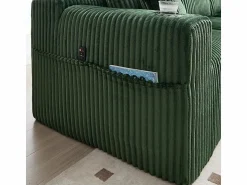 DripeX Sofá Esquinero Modular 3 Plazas, de Pana, con Portavasos, Cojines y Bolsillos Laterales, Chaise Longue 118cm,