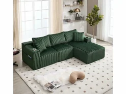 DripeX Sofá Esquinero Modular 3 Plazas, de Pana, con Portavasos, Cojines y Bolsillos Laterales, Chaise Longue 118cm,