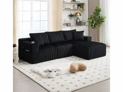 New Sofá Esquinero Modular 3 Plazas, de Pana, con Portavasos, Cojines y Bolsillos Laterales, Chaise Longue 118cm, Sofás Club