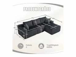 Online DripeX Sofá Esquinero Modular 3 Plazas, de Pana, con Portavasos, Cojines y Bolsillos Laterales, Chaise Longue 118cm, Gris
