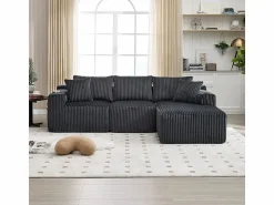 Online DripeX Sofá Esquinero Modular 3 Plazas, de Pana, con Portavasos, Cojines y Bolsillos Laterales, Chaise Longue 118cm, Gris