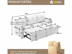 Sale Sofá esquinero modular convertible - 3 plazas con almacenaje - Incluye cojines y bolsillo lateral - 2 en 1 (día/noche) Negro