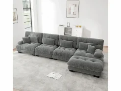 Outlet KOMHTOM Sofá esquinero modular, cuatro plazas, con reposapiés extraíble, tejido chenilla, Gris