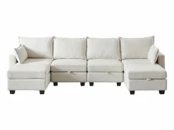 Clearance Sofá esquinero modular de 6 plazas con 6 compartimentos de almacenaje - Tejido chenilla Sofá Modular