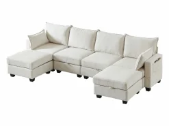 Clearance Sofá esquinero modular de 6 plazas con 6 compartimentos de almacenaje - Tejido chenilla Sofá Modular