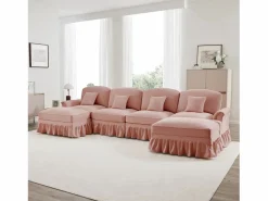 Sofá esquinero modular de 4 plazas convertible respaldo segmentado cojín móvil chenilla