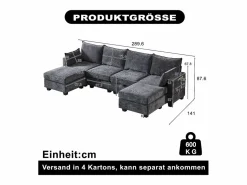 Discount Hauss Spole Sofá esquinero modular de 6 plazas con 6 compartimentos de almacenaje - Tejido chenilla Gris