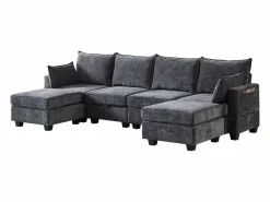 Discount Hauss Spole Sofá esquinero modular de 6 plazas con 6 compartimentos de almacenaje - Tejido chenilla Gris