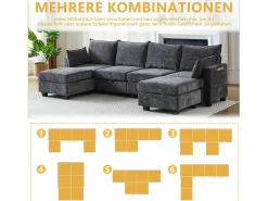 Discount Hauss Spole Sofá esquinero modular de 6 plazas con 6 compartimentos de almacenaje - Tejido chenilla Gris