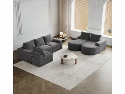 DripeX Sofá Esquinero Modular Reversible 6 Plazas, con 6 Cojines y Almohadas Cervicales, Tejido Chenilla, Salón DIY,