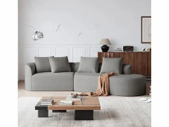 DripeX Sofá Esquinero Recto Moderno Súper Grande 4 Plazas, con 4 Cojines, Chaise Longue Curva, Tejido Chenilla, Gris claro