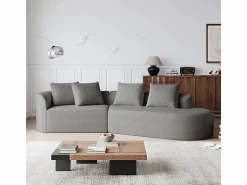 DripeX Sofá Esquinero Recto Moderno Súper Grande 4 Plazas, con 4 Cojines, Chaise Longue Curva, Tejido Chenilla, Gris claro