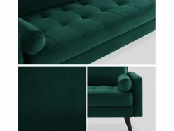 Discount Sweeek Sofá estilo escandinavo de terciopelo con patas de madera, 3 plazas Verde