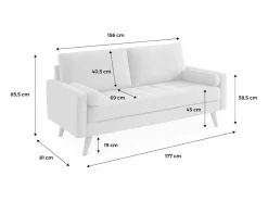 Sweeek Sofá estilo escandinavo de terciopelo con patas de madera, 3 plazas