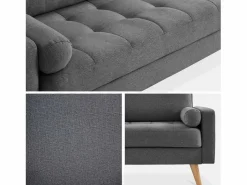 Outlet Sweeek Sofá estilo escandinavo en tela lisa, 3 plazas gris oscuro Gris antracita