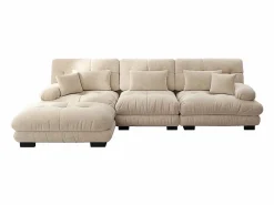 KOMHTOM Sofá extragrande en forma de L, adecuado para el salón, con reposapiés, terciopelo acanalado,