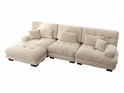 KOMHTOM Sofá extragrande en forma de L, adecuado para el salón, con reposapiés, terciopelo acanalado,
