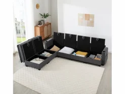 Clearance Sofá moderno - 4 plazas - Reposapiés extraíble - Puertos USB - Compartimentos de almacenamiento + Portavasos - ​​​ Sofá - 4 Plazas