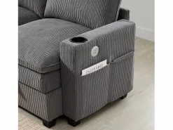 Clearance Sofá moderno - 4 plazas - Reposapiés extraíble - Puertos USB - Compartimentos de almacenamiento + Portavasos - ​​​ Sofá - 4 Plazas