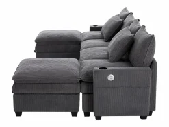 Clearance Sofá moderno - 4 plazas - Reposapiés extraíble - Puertos USB - Compartimentos de almacenamiento + Portavasos - ​​​ Sofá - 4 Plazas