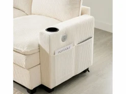 ModernLuxe Sofá moderno - 4 plazas - Reposapiés extraíble - Puertos USB - Compartimentos de almacenamiento + Portavasos -