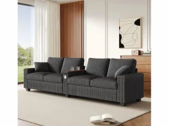 Merax Sofá moderno de 4 plazas - 299 x 80 x 82,7 cm - con puerto USB, reposabrazos abatible y almacenamiento oculto - terciopelo -