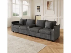 Merax Sofá moderno de 4 plazas - 299 x 80 x 82,7 cm - con puerto USB, reposabrazos abatible y almacenamiento oculto - terciopelo -
