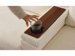 Sale ModernLuxe Sofá moderno en forma de U - con USB, Type-C y lámpara de lectura - con luces LED en la puerta - con portavasos y 2 reposapiés - pana acanalada - Beige