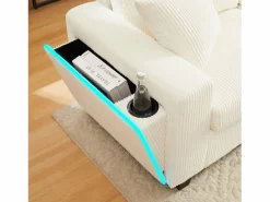 Sale ModernLuxe Sofá moderno en forma de U - con USB, Type-C y lámpara de lectura - con luces LED en la puerta - con portavasos y 2 reposapiés - pana acanalada - Beige