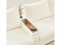 Sale ModernLuxe Sofá moderno en forma de U - con USB, Type-C y lámpara de lectura - con luces LED en la puerta - con portavasos y 2 reposapiés - pana acanalada - Beige