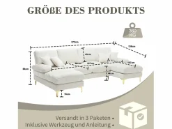 New Sofá moderno en forma de U - 272 x 136 x 88 cm - con 2 asientos reclinables para salón dormitorio - Chenilla - Sofá - 4 Plazas