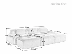 Clearance DripeX Sofá modular 3 plazas + 3 pouf - pana - con 3 cojines - densidad asiento 32kg/m³ - 298x178x70cm - Verde
