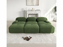 Clearance DripeX Sofá modular 3 plazas + 3 pouf - pana - con 3 cojines - densidad asiento 32kg/m³ - 298x178x70cm - Verde