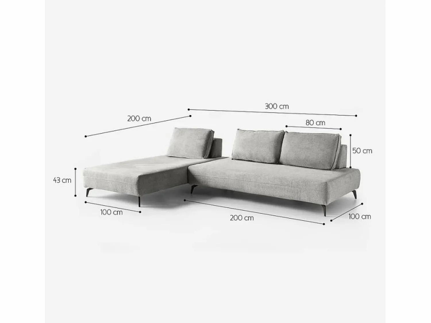 Best AHD Sofá modular 3 plazas desenfundable repelente al agua Campiglio B - Gris