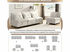DripeX Sofá Modular 4 Plazas en Chenilla - con 8 Cojines y 4 Almacenamientos - Carga Máx. 500kg - 274x76x87cm -