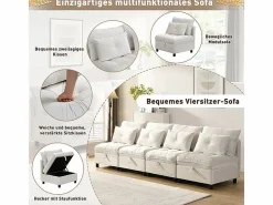 DripeX Sofá Modular 4 Plazas en Chenilla - con 8 Cojines y 4 Almacenamientos - Carga Máx. 500kg - 274x76x87cm -