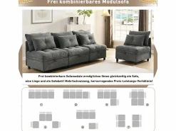 Outlet DripeX Sofá Modular 4 Plazas en Chenilla - con 8 Cojines y 4 Almacenamientos - Carga Máx. 500kg - 274x76x87cm - Gris