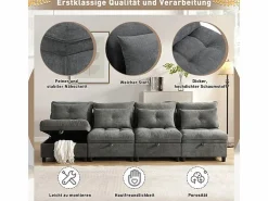 Outlet DripeX Sofá Modular 4 Plazas en Chenilla - con 8 Cojines y 4 Almacenamientos - Carga Máx. 500kg - 274x76x87cm - Gris