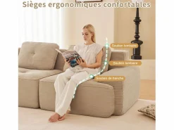 Outlet DripeX Sofá Modular 2 plazas en Pana con 2 cojines, sin montaje, 204x104x69cm, Beige
