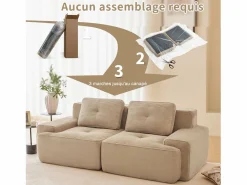 Outlet DripeX Sofá Modular 2 plazas en Pana con 2 cojines, sin montaje, 204x104x69cm, Beige