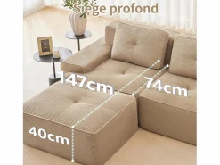 Best Sofá Modular 2 plazas en Pana, con otomana y 2 cojines, 204x177x69cm, Sofás Club
