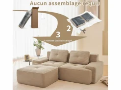 Best Sofá Modular 2 plazas en Pana, con otomana y 2 cojines, 204x177x69cm, Sofás Club