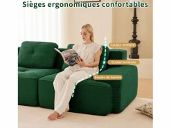 Sale DripeX Sofá Modular 2 plazas en Pana con 2 cojines, sin montaje, 204x104x69cm, Verde