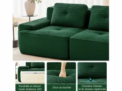 Sale DripeX Sofá Modular 2 plazas en Pana con 2 cojines, sin montaje, 204x104x69cm, Verde