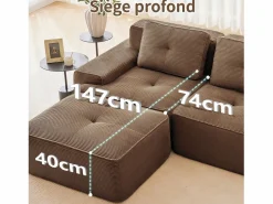 Online Sofá Modular 2 plazas en Pana, con otomana y 2 cojines, 204x177x69cm, Marrón Sofá Modular|Sofás Club