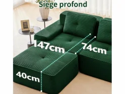 New DripeX Sofá Modular 2 plazas en Pana, con otomana y 2 cojines, 204x177x69cm, Verde