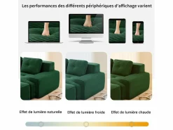New DripeX Sofá Modular 2 plazas en Pana, con otomana y 2 cojines, 204x177x69cm, Verde